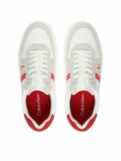 Sneakers Mixed Texture Lace Up Cupsole Trainers YM0YM01395 Bianco