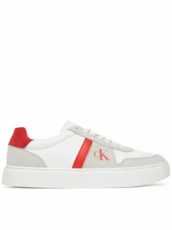 Sneakers Mixed Texture Lace Up Cupsole Trainers YM0YM01395 Bianco