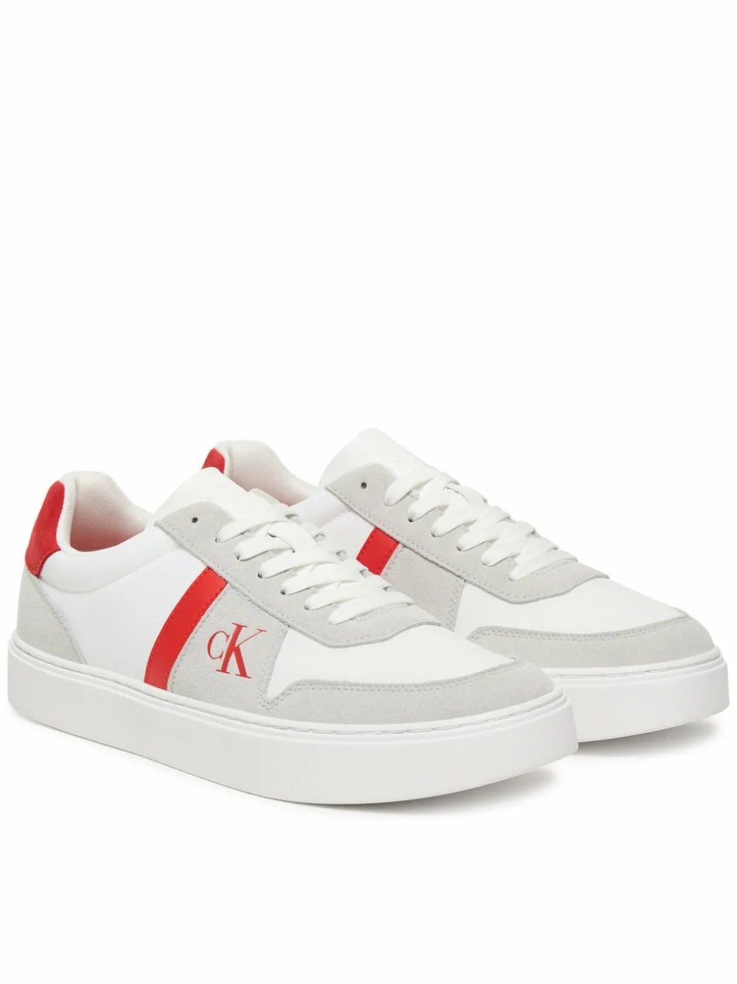 Sneakers Mixed Texture Lace Up Cupsole Trainers YM0YM01395 Bianco