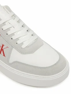 Sneakers Mixed Texture Lace Up Cupsole Trainers YM0YM01395 Bianco